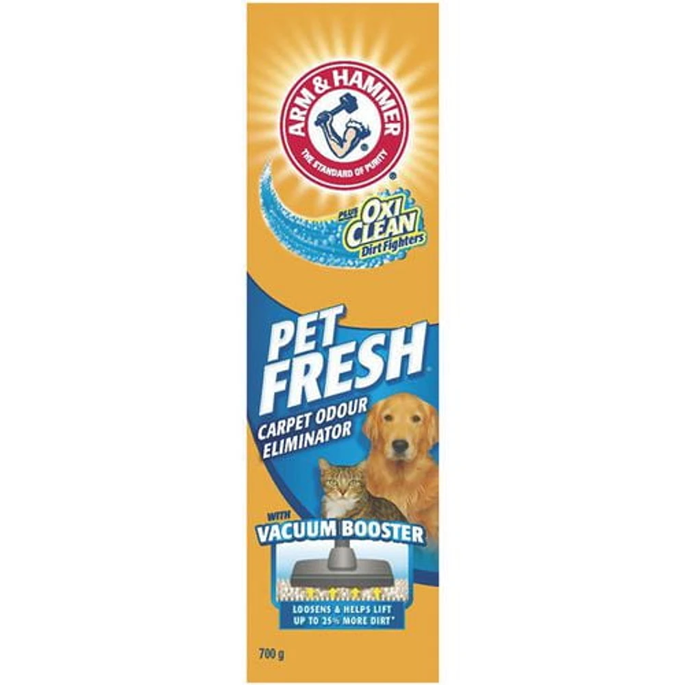 Éliminateur d’odeurs pour tapis et pièces ARM & HAMMER® Plus OxiClean® – Chat et Chien, 700g Gardez un agréable parfum de fraîcheur dans le coin des animaux !
