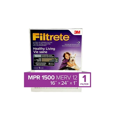 Filtrete™ Healthy Living Ultra Allergen Filter, MPR 1500, 16 in x 24 in x 1 in