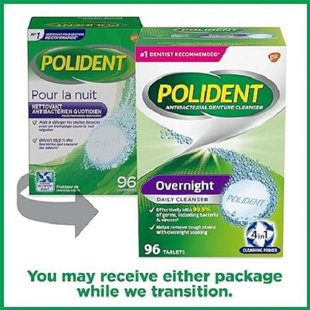 Polident Overnight Daily Denture Cleanser, 96 tabs Triple Mint Fresh