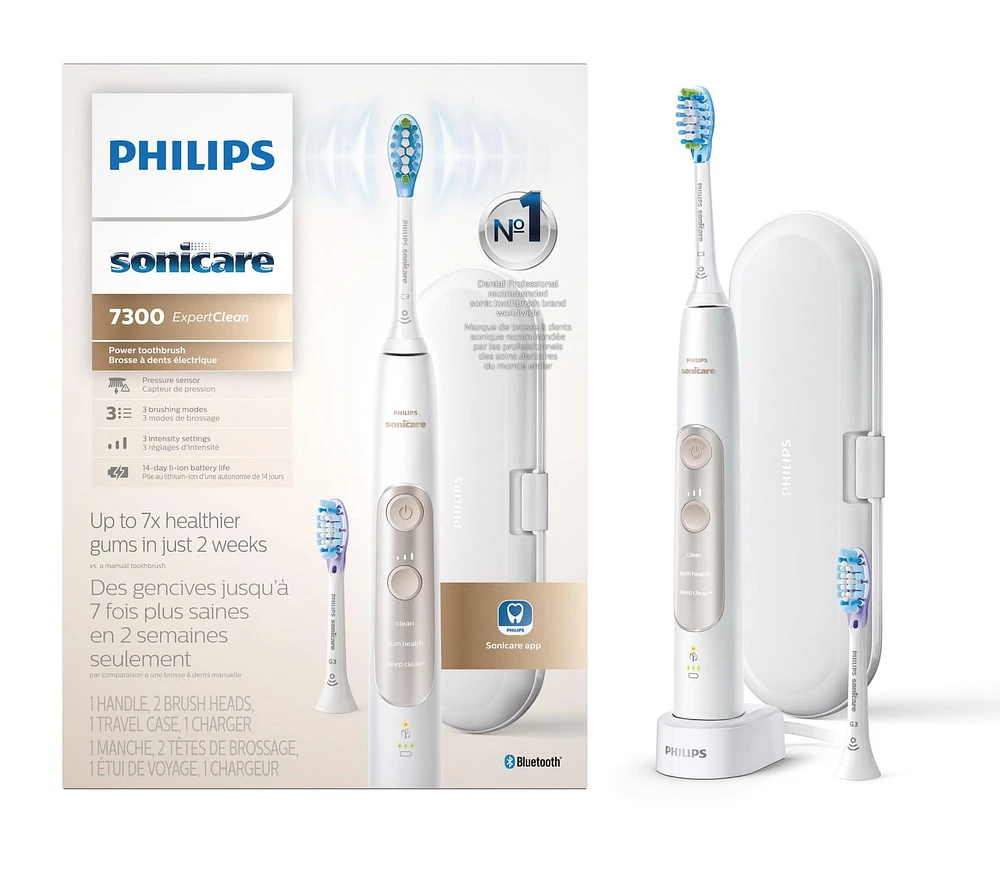 Philips Sonicare ExpertClean 7300 Rechargeable Electric Toothbrush with Bluetooth & Travel Case, HX9610/16, White, Removes up to 10x more plaque