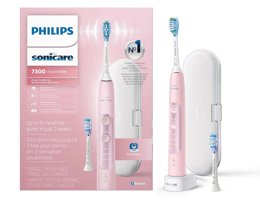 Philips Sonicare ExpertClean 7300 Brosse à Dents Électrique avec Bluetooth & Étui de Transport, HX9610/18, Rose