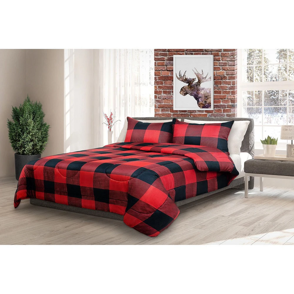 Safdie & Co. Comforter Set 2PC T Buffalo Plaid Lux Red/Black