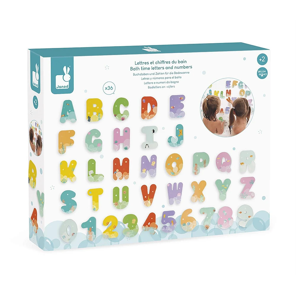 Janod Bath Time Letters and Numbers - Educational Foam Bathtime Toys for Toddlers - Discovery and Early-Development - From 2 years - Multilingual - <br>347093