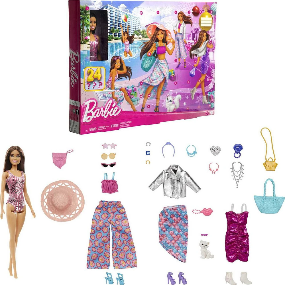 Barbie Doll and Fashion Advent Calendar, 24 Clothing and Accessory Surprises, Ages 3+