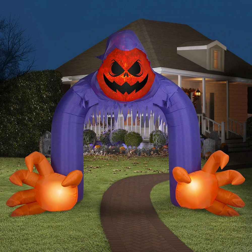 Halloween Inflatable Jack-O'-Lantern Reaper Archway with Swirling Lights