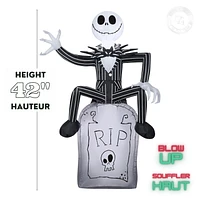 Halloween Inflatable Jack Skellington on Tombstone