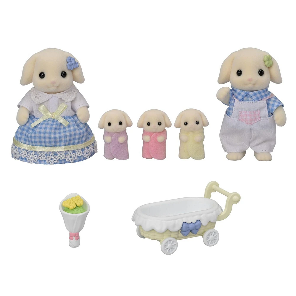 Calico Critters Flora Rabbit Family, Set of 4 Collectible Doll Figures, 4 Collectible Doll Figures