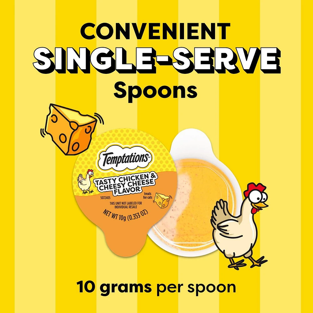 TEMPTATIONS LICKABLE SPOONS Adult Cat Treats Tasty Chicken & Cheesy Cheese Flavour, 4x10g