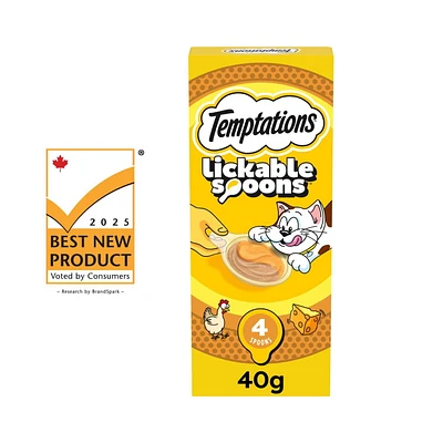 TEMPTATIONS LICKABLE SPOONS Adult Cat Treats Tasty Chicken & Cheesy Cheese Flavour, 4x10g