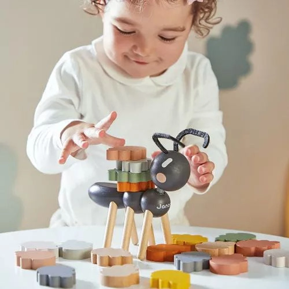 Janod - Sweet Cocoon Balance Game - Fine Motor Skills Development - 1 ant + 20 leaves to stack - FSC Wooden Toy from 24 months