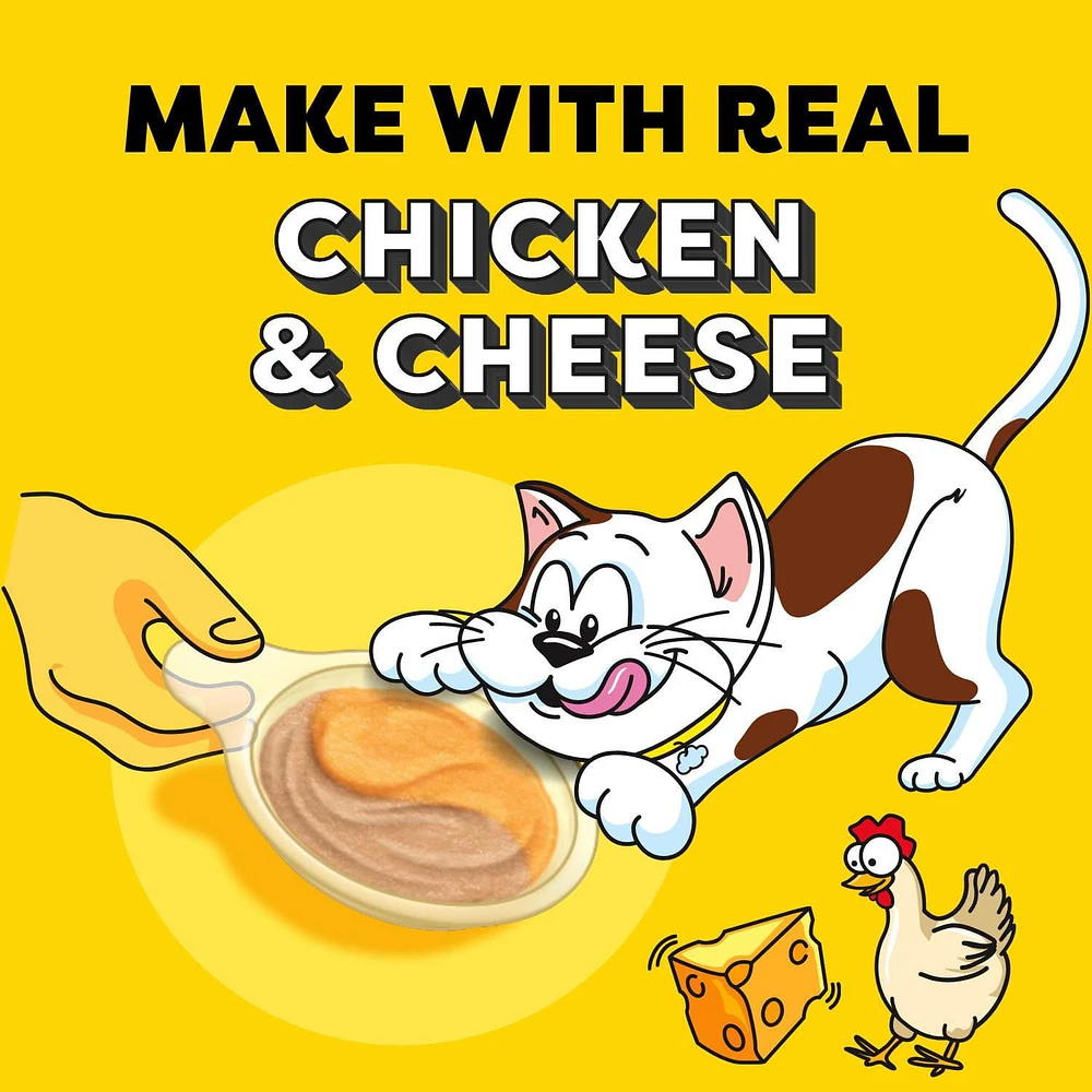 TEMPTATIONS LICKABLE SPOONS Adult Cat Treats Tasty Chicken & Cheesy Cheese Flavour, 4x10g