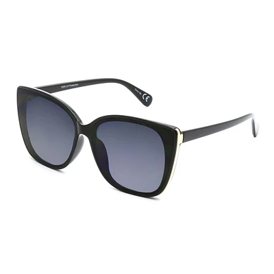 Lunettes de soleil œil de chat noires et dorées pour femmes Time & Tru