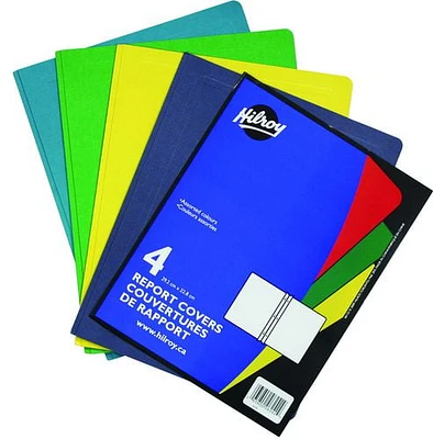 Hilroy Report Covers, 4 Pack Assorted, 9-1/8 X 11-1/2, Report Covers