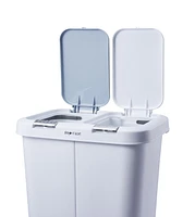 The Step N' Sort 40L Dual Trash and Recycling Bin with Spring Top opening and Hands-free slow close lid. White