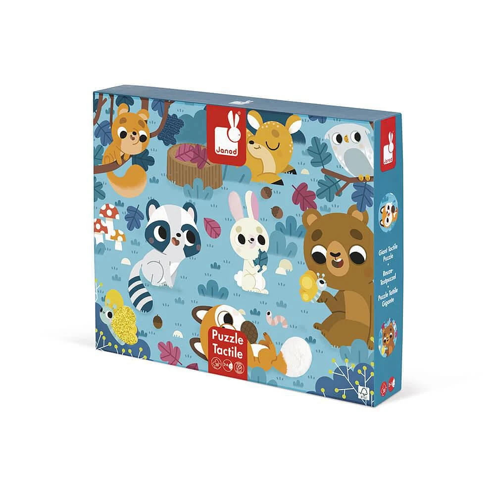 Janod • Jigsaw Puzzle Tactile Puzzle Forest Animals • 20 Pieces • 65 x 50 cm Cardboard Puzzle with Poster • Educational Toys Gift for Kids Boys and Girls 2-4 Years • J02685