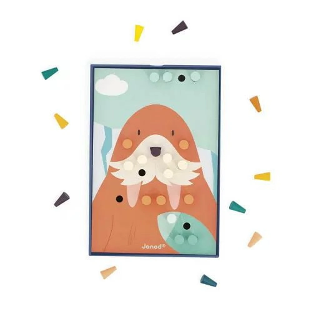 Janod - Mosaïques en bois - Puzzle - Jeu de compétences d'apprentissage précoce - Motricité fine - Pour les tout-petits - À partir de 18 mois