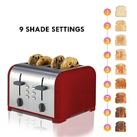 Kenmore 4-Slice Toaster Stainless Steel,  Extra Wide Slot,  Dual Controls, Red