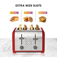 Kenmore 4-Slice Toaster Stainless Steel,  Extra Wide Slot,  Dual Controls, Red