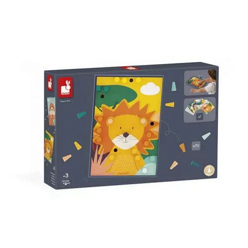 Janod - Mosaïques en bois - Puzzle - Jeu de compétences d'apprentissage précoce - Motricité fine - Pour les tout-petits - À partir de 18 mois