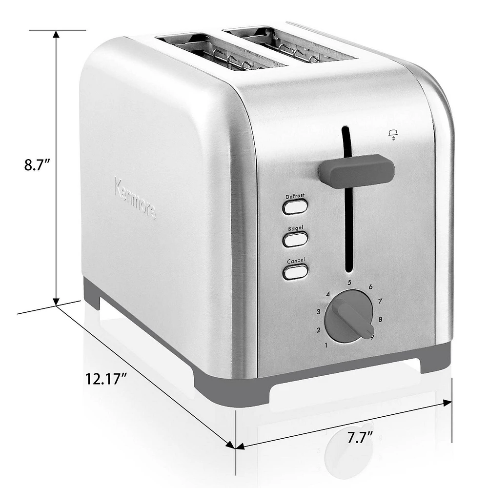 Kenmore 2 Slice Stainless Steel Toaster with Defrost Function Bagel, Cancel ,Extra Wide Slots Toasters