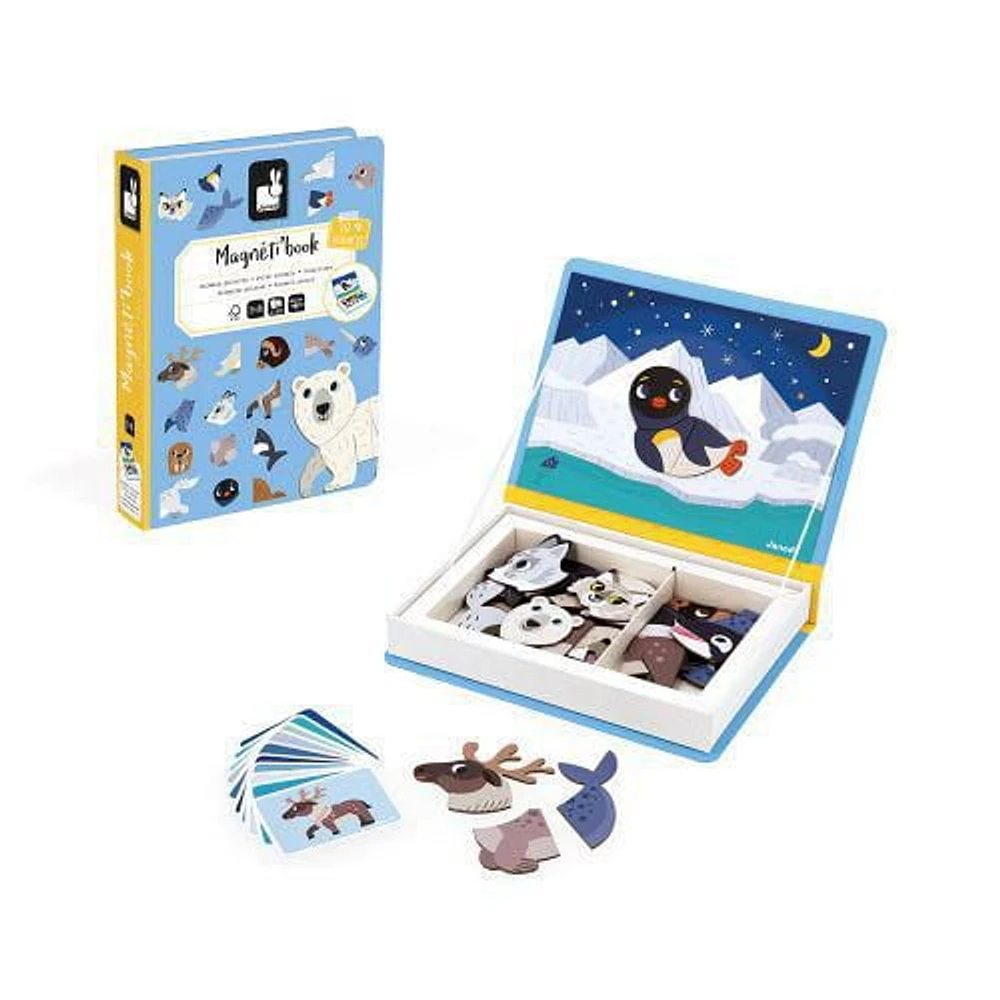 Janod - Magnéti'Book Polar Animals - Magnetic Educational Game 30 Magnets + 10 Models - Children's Toy Made of FSC Cardboard - Develops Fine Motor Skills and Imagination - Suitable for Ages 3