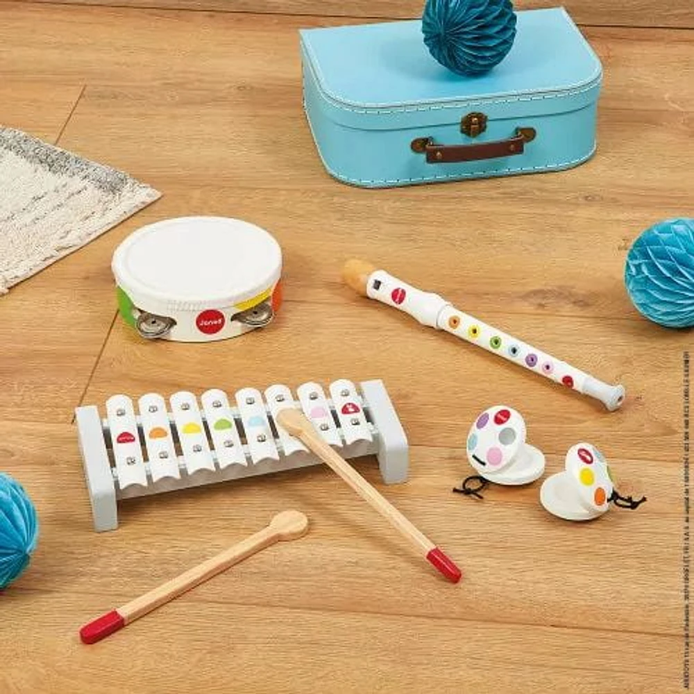 Janod- Musical Set Confetti (Wood) - Set of 4 instruments - Discovery of music and sounds - 2 to 5 years old.