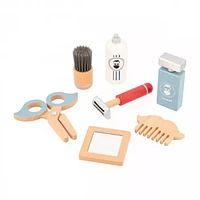 Janod - Kit de rasage pour enfants - 7 accessoires en bois + sac - Jouet d'imitation - 3 ans