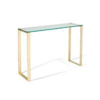 Gen Glass Console Table with Gold Stainless Steel Legs 30x36x8in