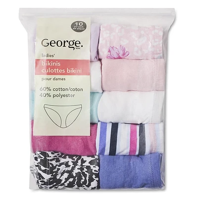 Lot de 10 paires de bikinis en jersey George pour femmes Tailles TP-2XL