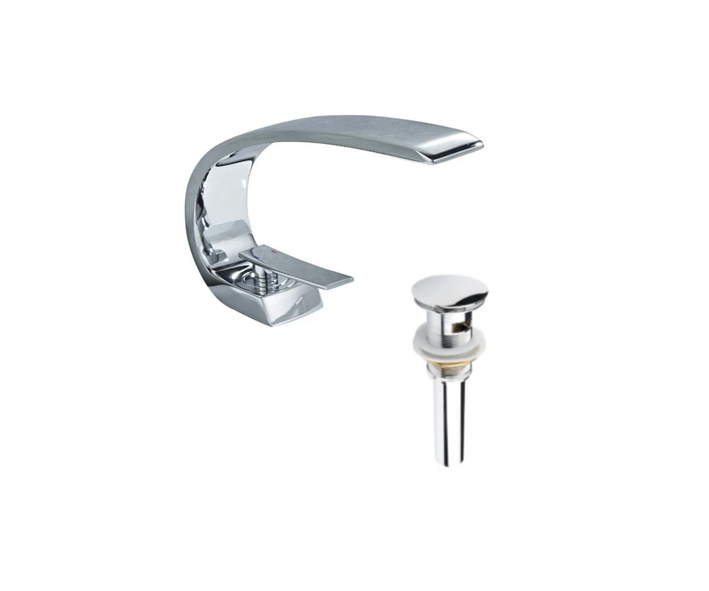 DROP Bath and Kitchen DR091462 Bathroom Sink Faucet with Round shape in Chrome color from Waterfall series - includes Drain with overflow