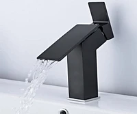 DROP Bath and Kitchen DR091454 Bathroom Sink Faucet with Square shape in Black color from Haven series - includes Drain with overflow