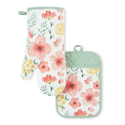 Home Trends Floral Oven Mitt & Pot Holder Set, 2 Piece, • Includes 2 mitts and potholders<br>• Heat resistant