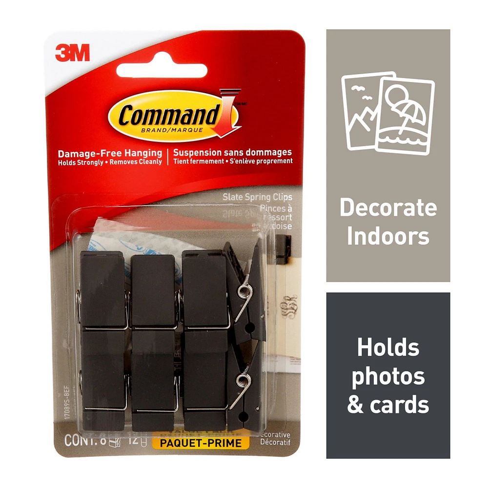 Command™ Slate Spring Clips, 17089S-8EF, 8 Clips, 12 Strips