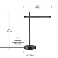 15" 5W LED Integrated Matte Black Desk Lamp, Push Button Dimmer Rotary Switch, 200 lumens, 3000K, CRI 90<br>