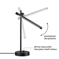 15" 5W LED Integrated Matte Black Desk Lamp, Push Button Dimmer Rotary Switch, 200 lumens, 3000K, CRI 90<br>