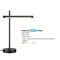 15" 5W LED Integrated Matte Black Desk Lamp, Push Button Dimmer Rotary Switch, 200 lumens, 3000K, CRI 90<br>