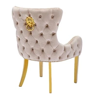 Canadian Royal Beige Velvet Luxury Dining Chair Golden Legs (Set of 2)