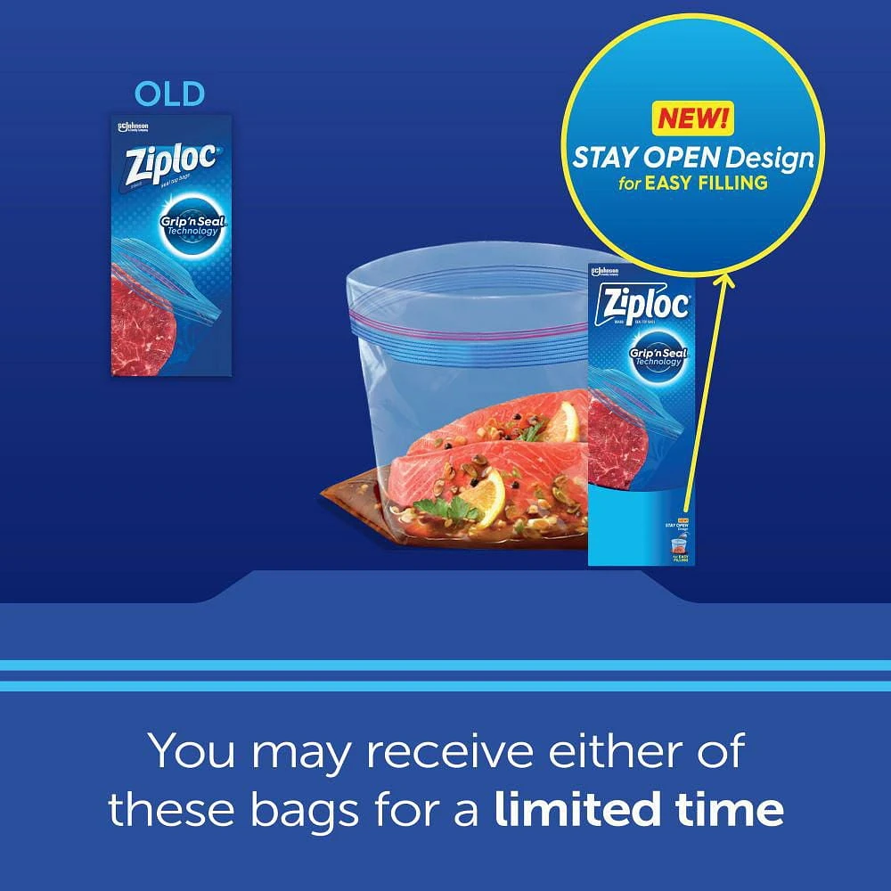 Ziploc® Freezer Bags with Stay Open Technology, Large