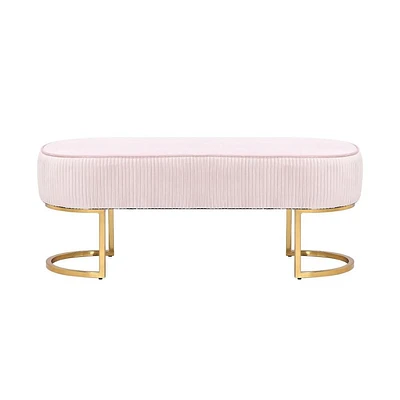 Hernond Bench Made of Velvet Upholstery in Pink and Shiny Gold Legs