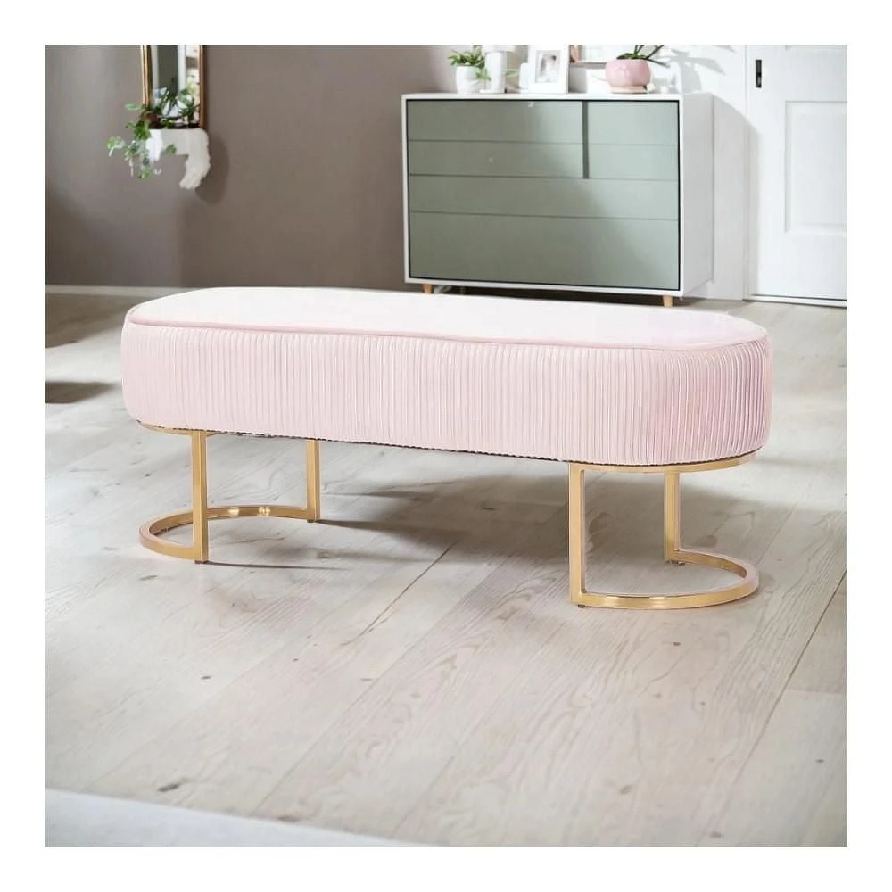 Hernond Bench Made of Velvet Upholstery in Pink and Shiny Gold Legs