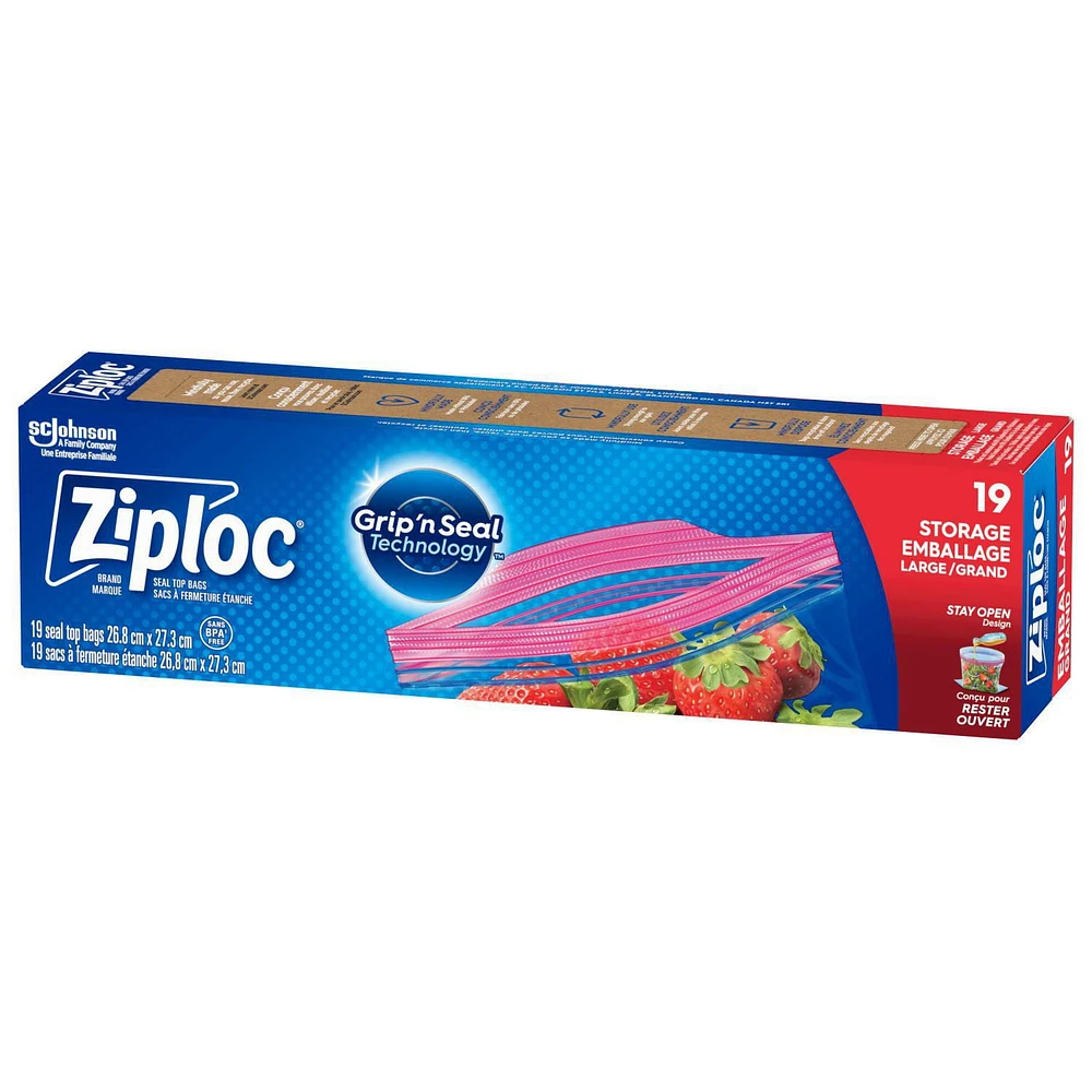 Ziploc® Storage Bags with Stay Open Technology, Large, 19 Bags