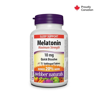 Webber Naturals® Melatonin Maximum Strength Quick Dissolve, 10 mg, 72 sublingual tablets, BONUS! 20% More