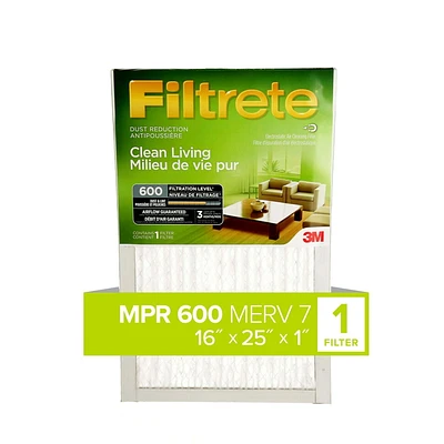 Filtrete™ Clean Living Dust Reduction Filter, MPR 600, 16 in x 25 in x 1 in