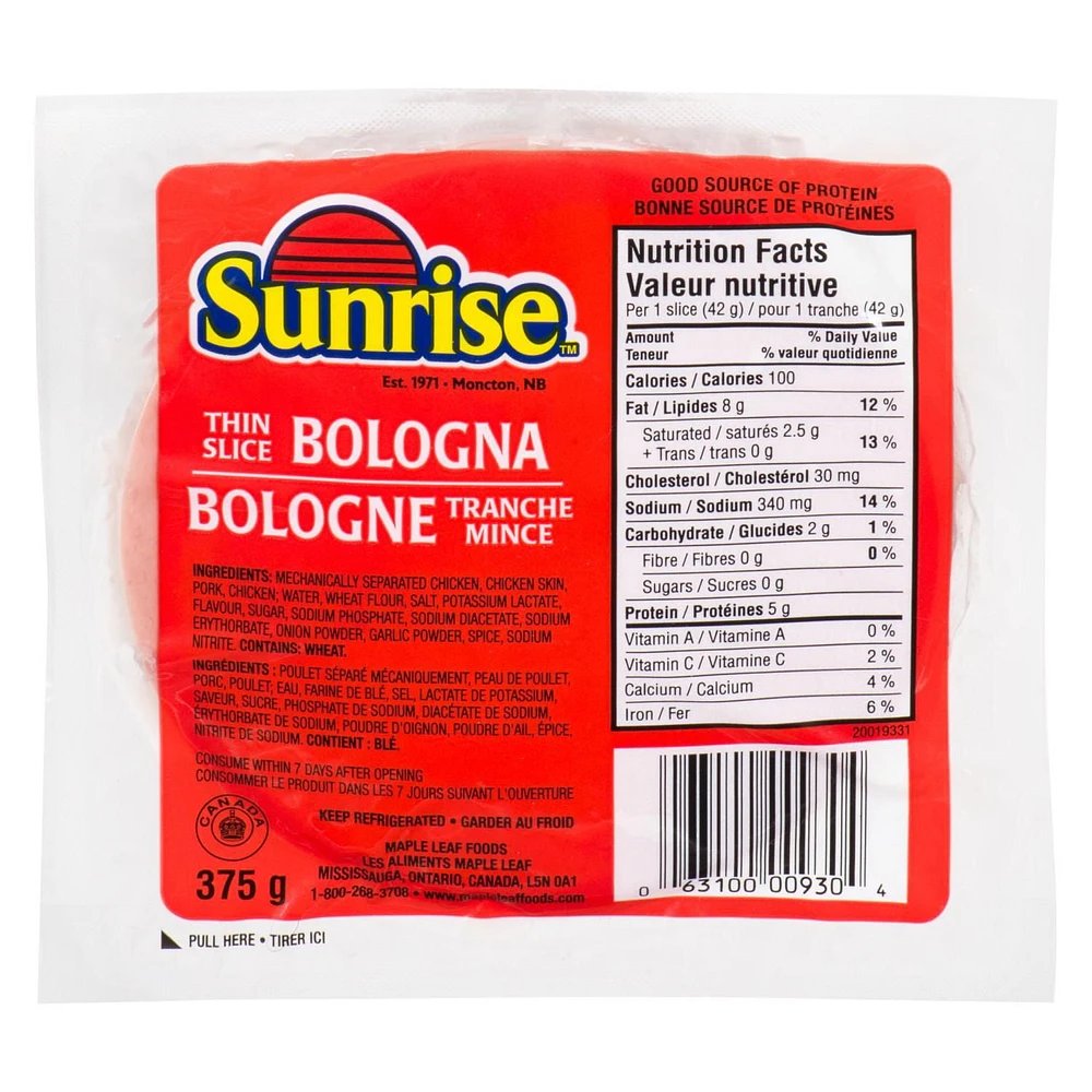 Sunrise Thin Sliced Bologna, 375 g