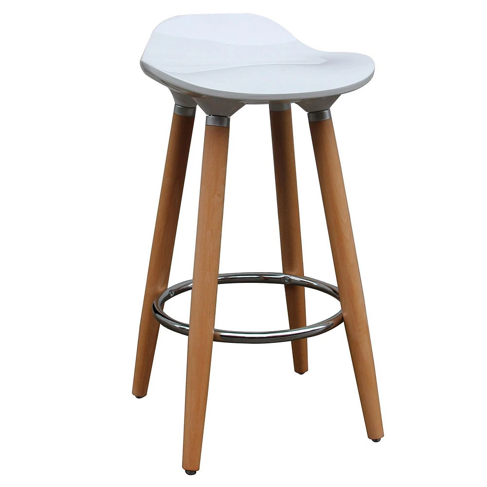 Set of 2 Mid-Century ABS & Solid Wood 26'' Counter Stool in White