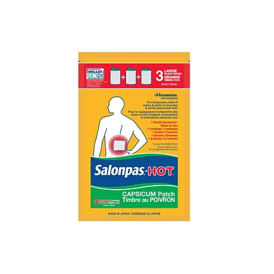 Salonpas-Hot Timbre Topique pour le Soulagement des Douleurs Timbre au Poivron 3 Grands Timbres Pliés