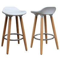 Set of 2 Mid-Century ABS & Solid Wood 26'' Counter Stool in White