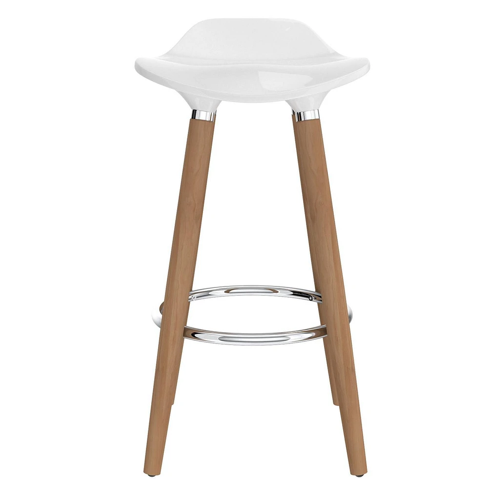 Set of 2 Mid-Century ABS & Solid Wood 26'' Counter Stool in White