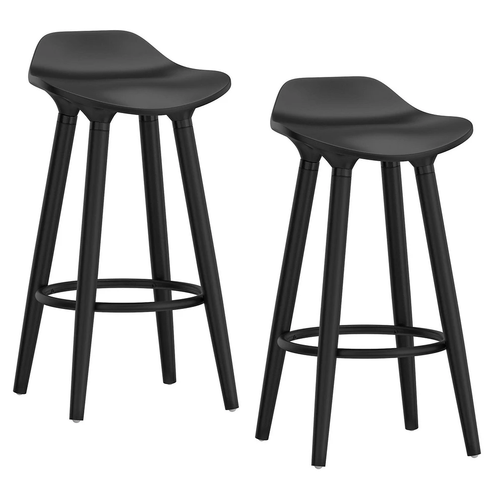 Set of 2 Mid-Century ABS & Solid Wood 26'' Counter Stool in Black