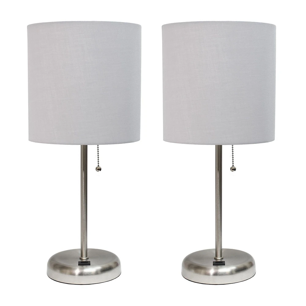 LimeLights Stick Lamp with USB charging port and Fabric Shade 2 Pack Set